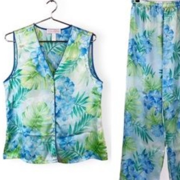 Oscar de la Renta Pajama Set Size M Women blue/green floral
